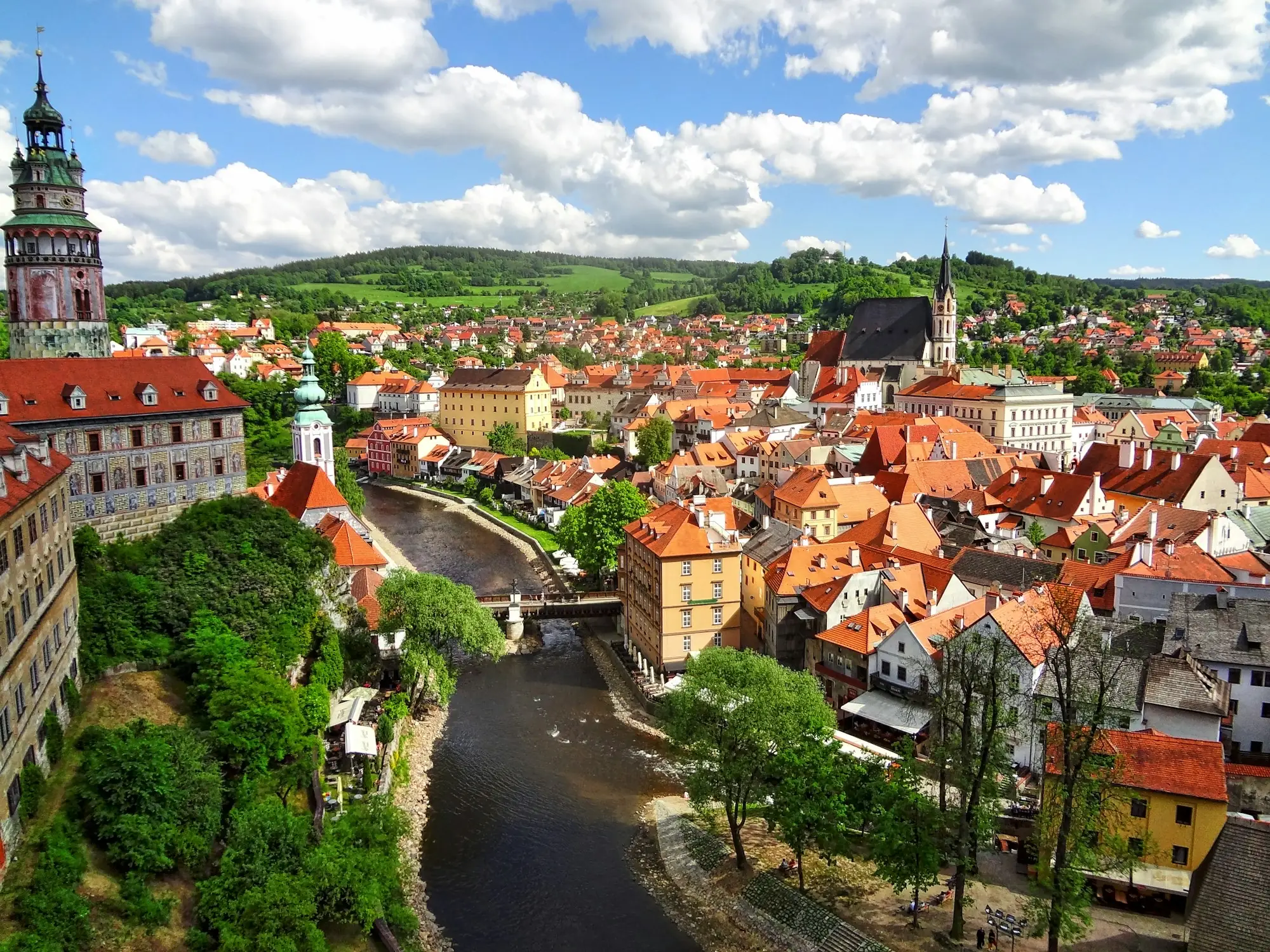 捷克庫倫洛夫老城紅色屋頂與河流 Český Krumlov historic old town